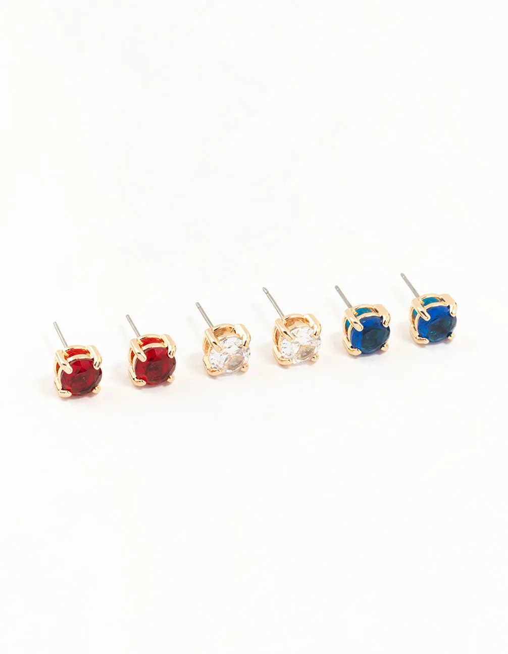 Coloured Diamante Gold Stud Earrings 3-Pack