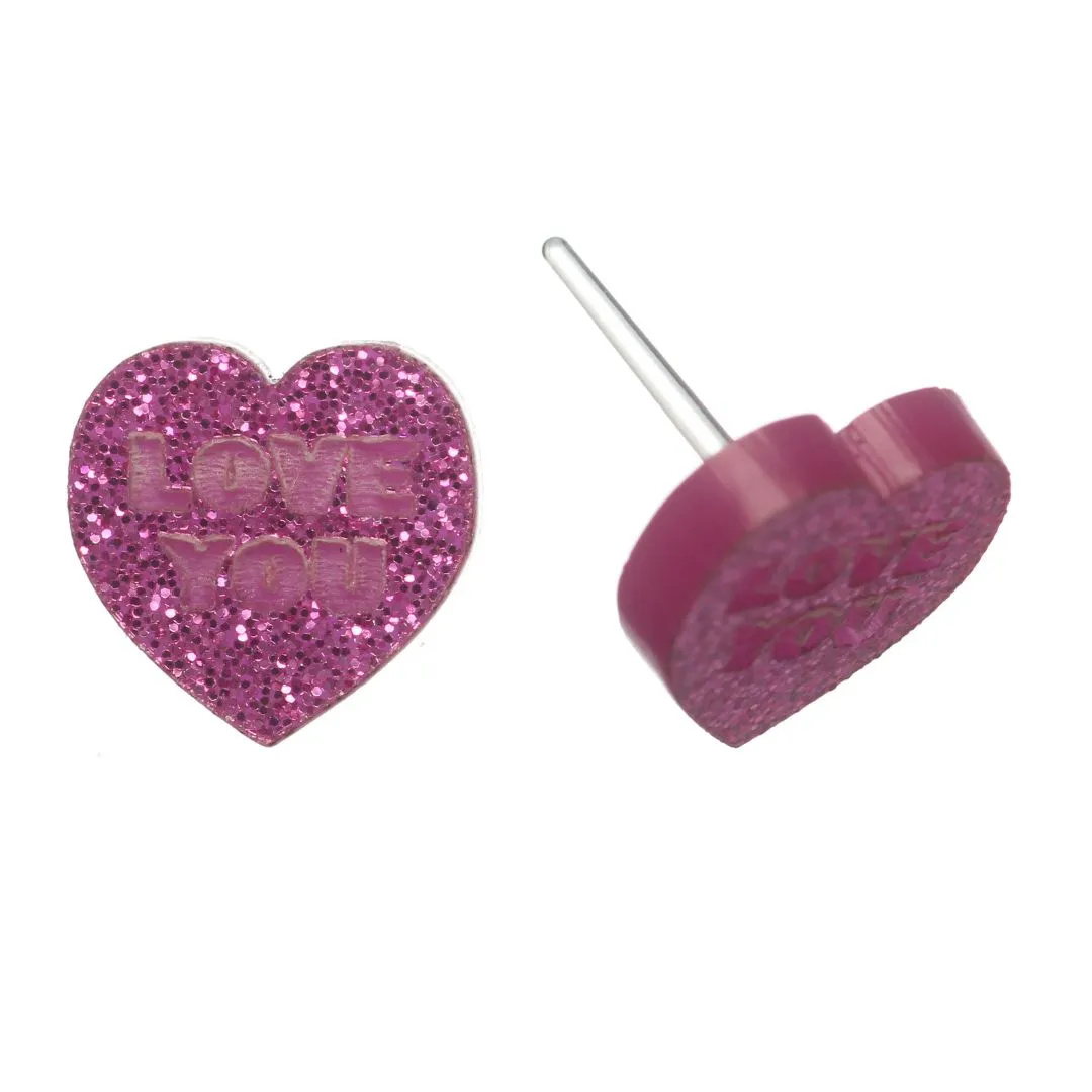 Conversation Hearts Studs Hypoallergenic Earrings for Sensitive Ears Made with Plastic Posts