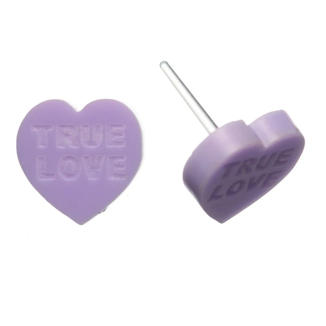 Conversation Hearts Studs Hypoallergenic Earrings for Sensitive Ears Made with Plastic Posts