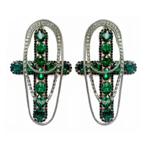 CRYSTAL CROSS CHAIN TRIPLE STRAND EARRINGS