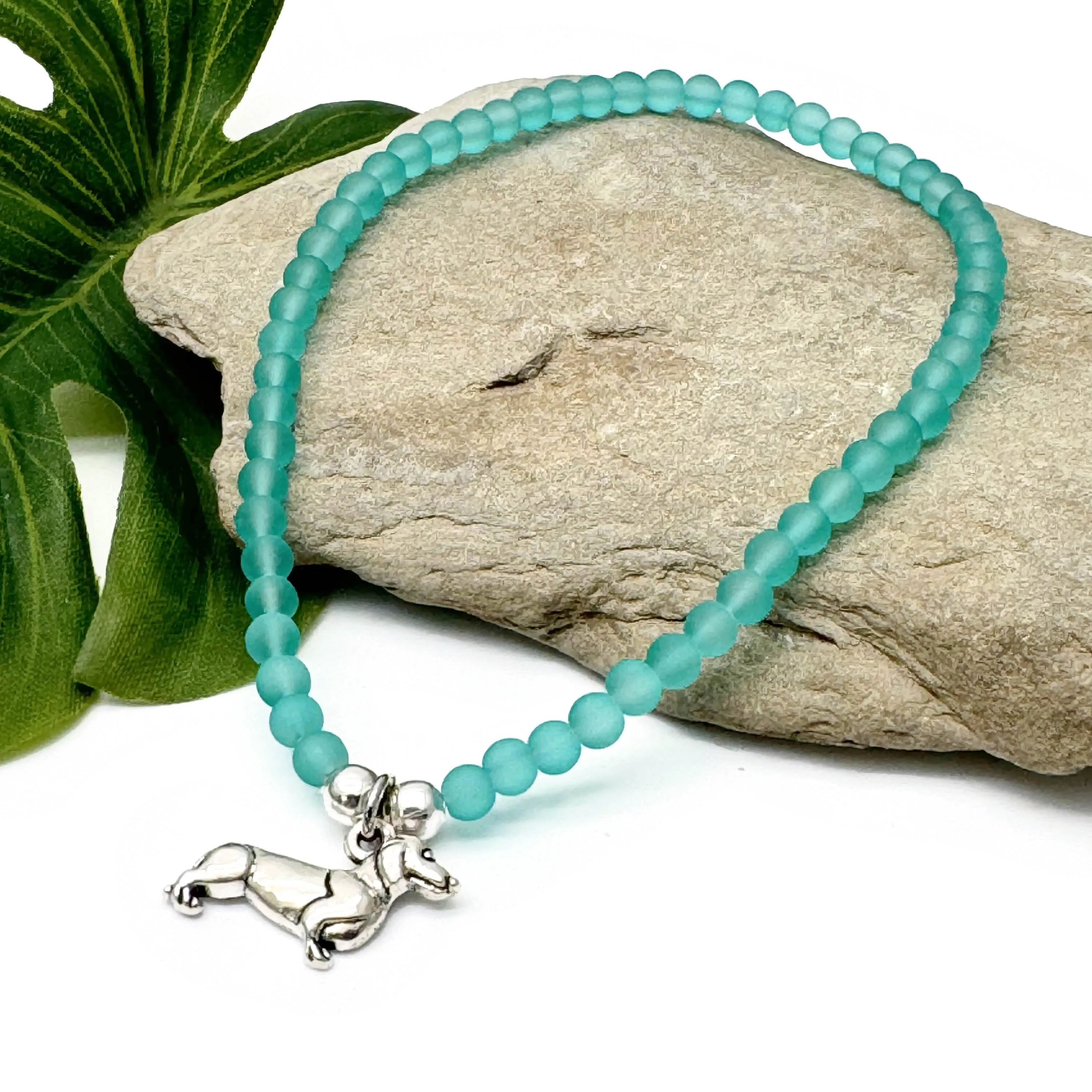 Dachshund Charm Frosted Bead Anklet - Colour Choice