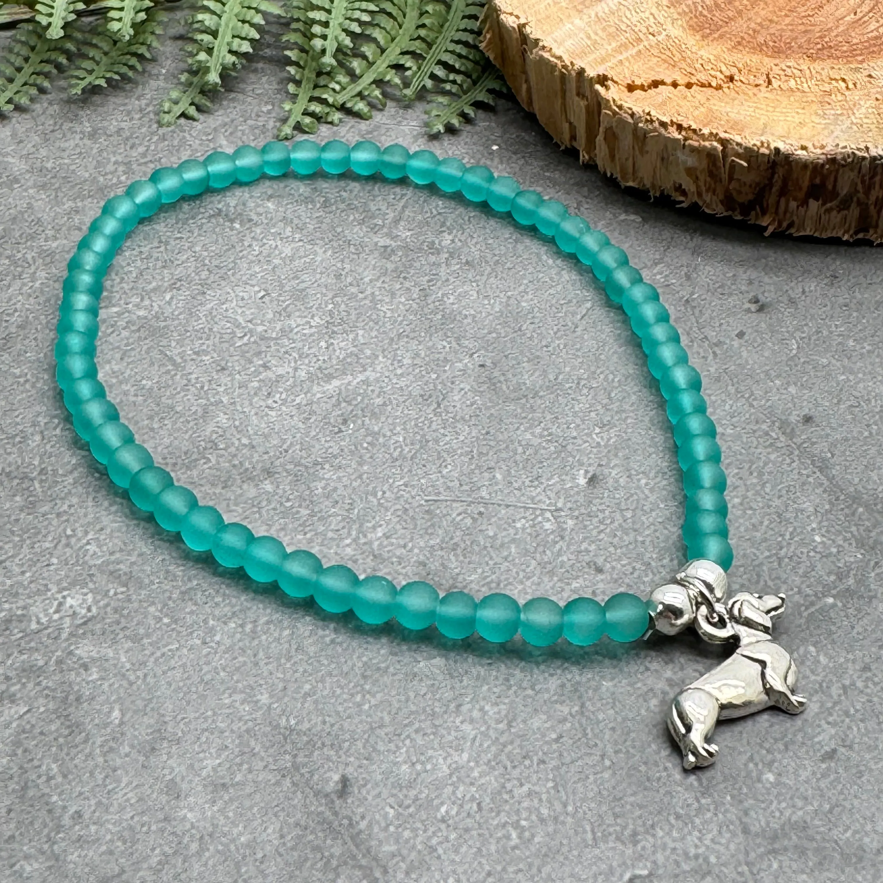 Dachshund Charm Frosted Bead Anklet - Colour Choice