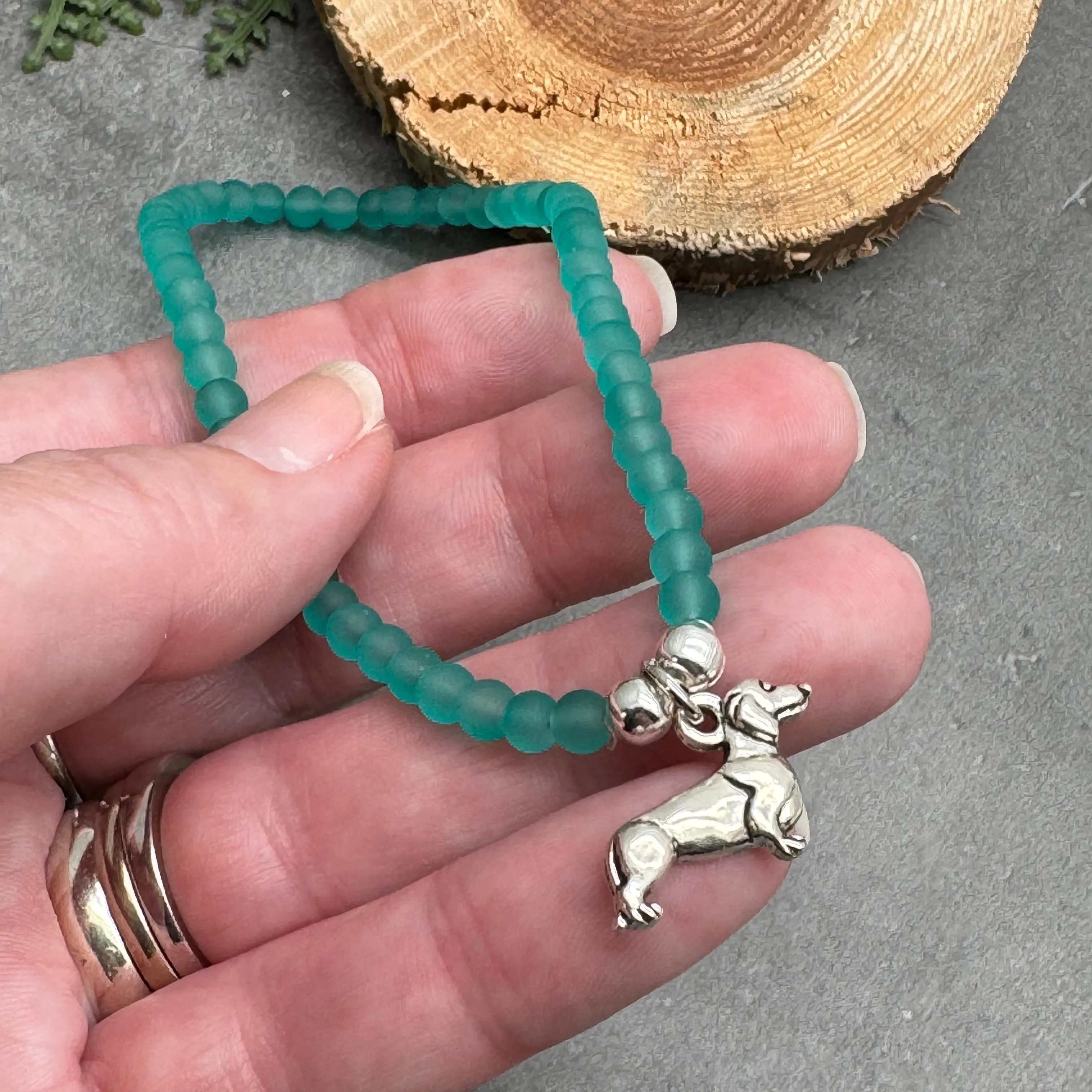 Dachshund Charm Frosted Bead Anklet - Colour Choice