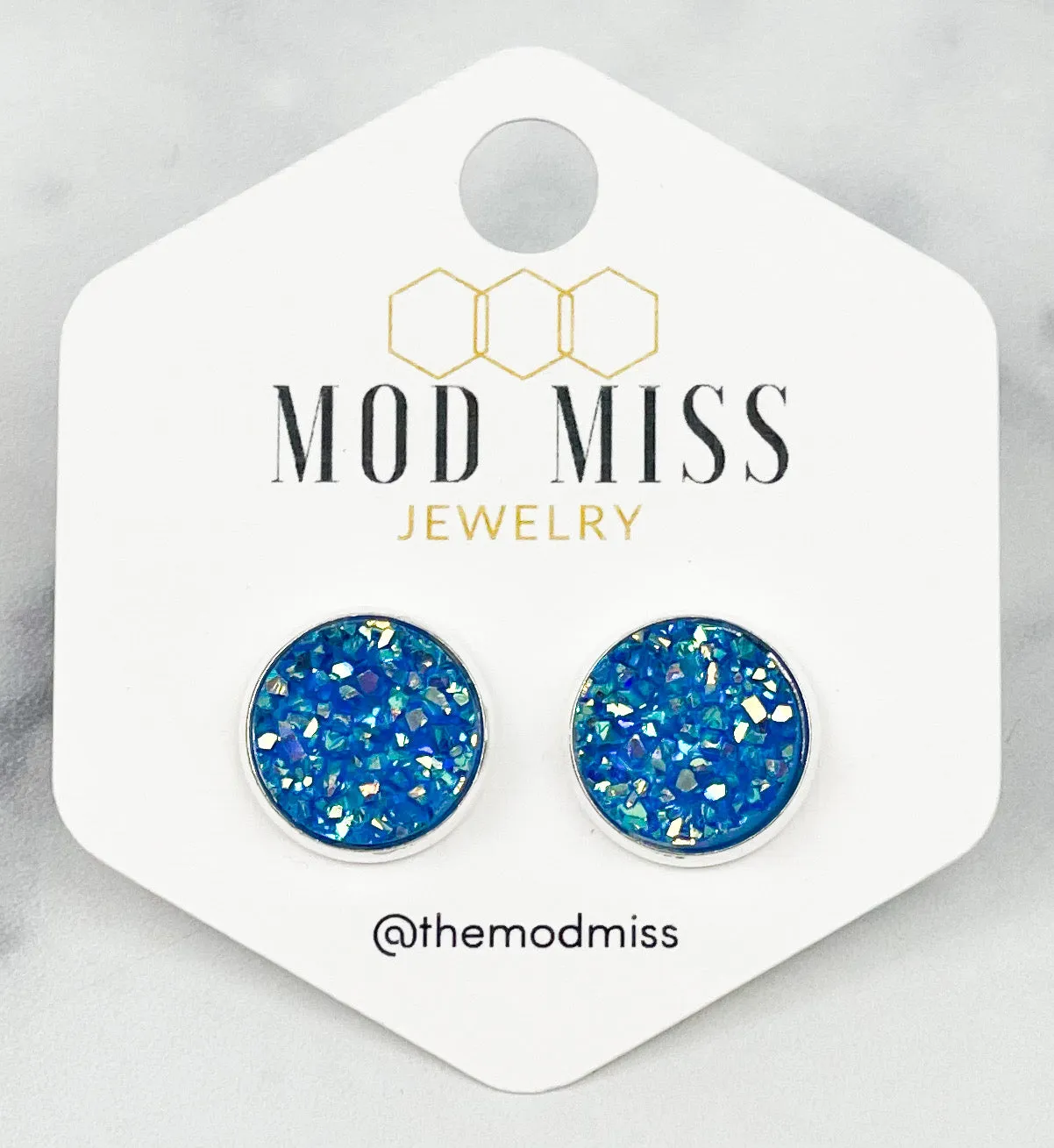 Druzy Stud Earring Bright Blue