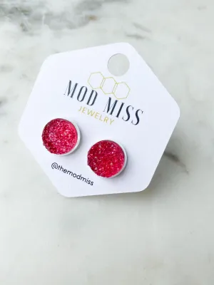 Druzy Stud Earring "Hot Pink"