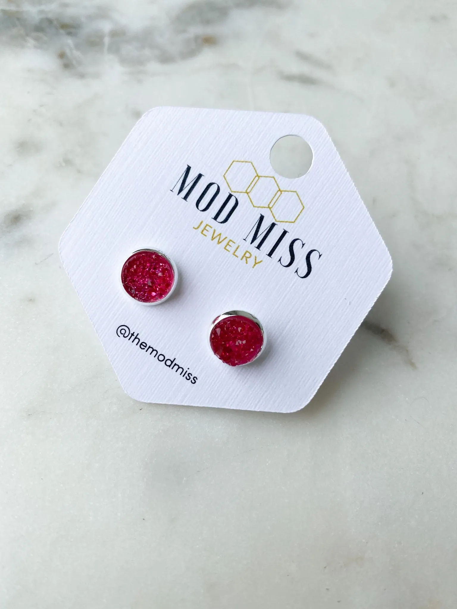 Druzy Stud Earring "Hot Pink"