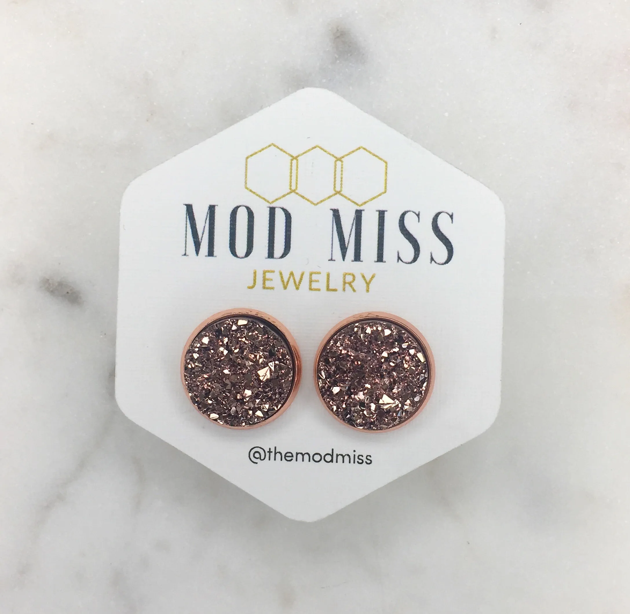 Druzy Stud Earring Rose Gold