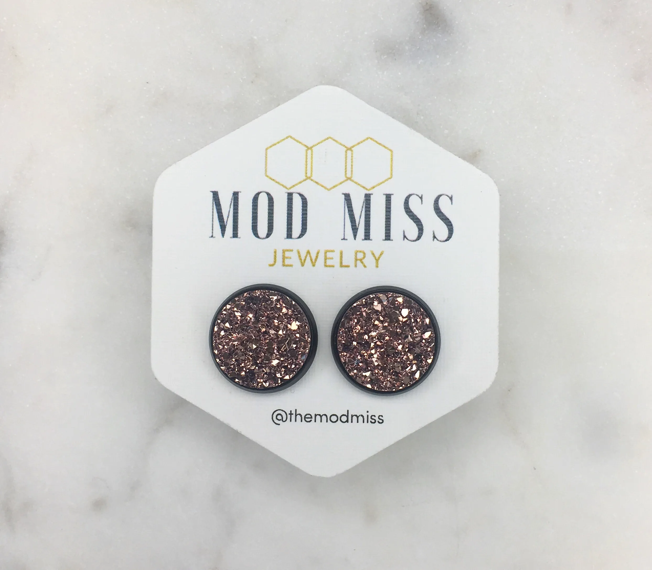 Druzy Stud Earring Rose Gold