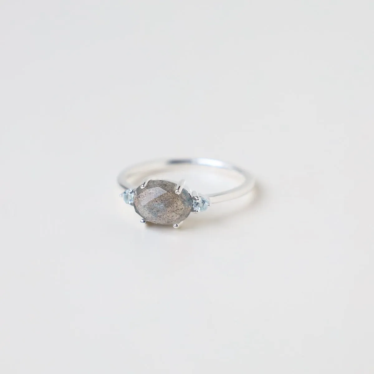 East West Prong Set Oval Rose Cut Labradorite Ring