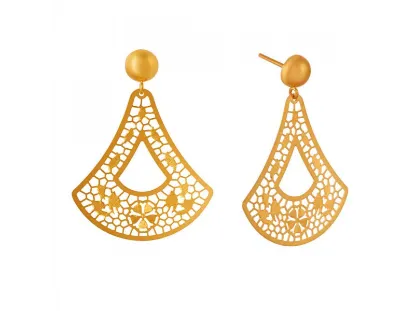 Eccentric 22k Jali Work Triangular Floral Gold Earrings