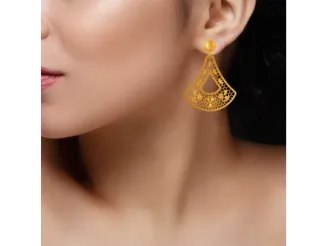 Eccentric 22k Jali Work Triangular Floral Gold Earrings