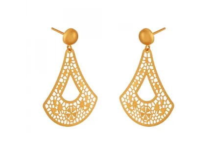 Eccentric 22k Jali Work Triangular Floral Gold Earrings