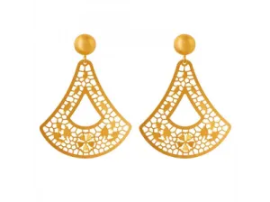 Eccentric 22k Jali Work Triangular Floral Gold Earrings