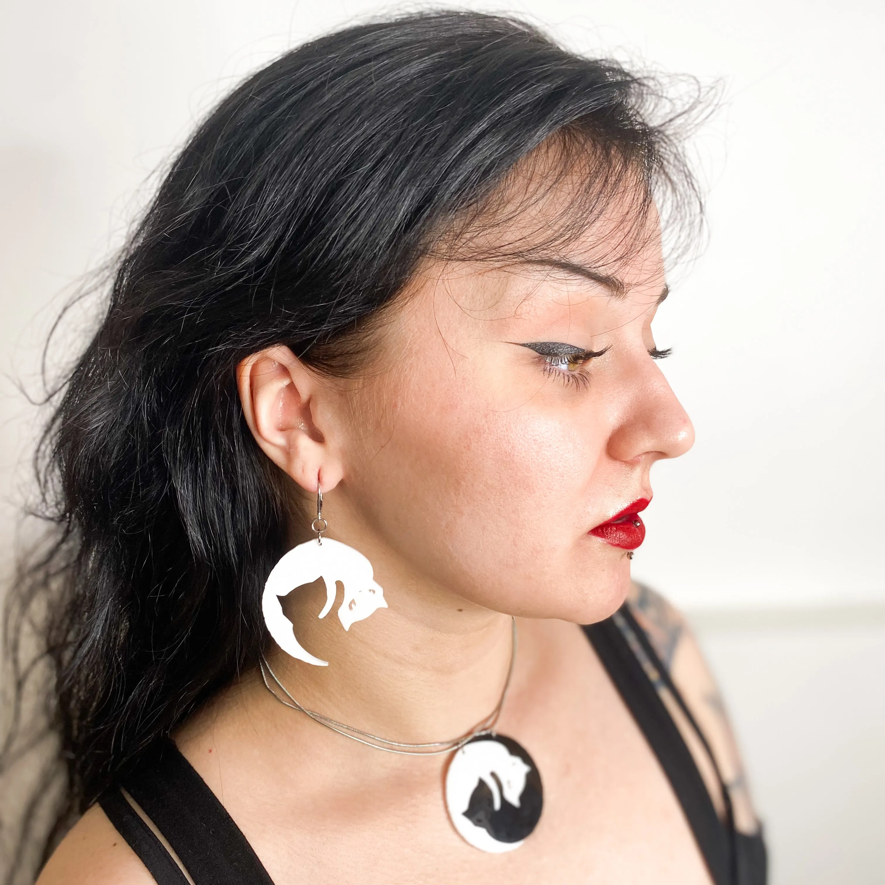 Emily The Strange® Yin Yang Cat Mismatched XL Ear Hooks