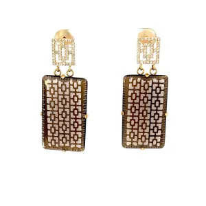 Estate 18KT Yellow Gold Large Rectangular Smokey Topaz Earrings