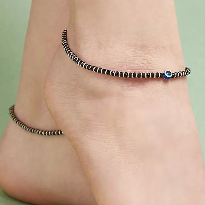 Evil Eye Beads 925 Sterling Silver Anklets