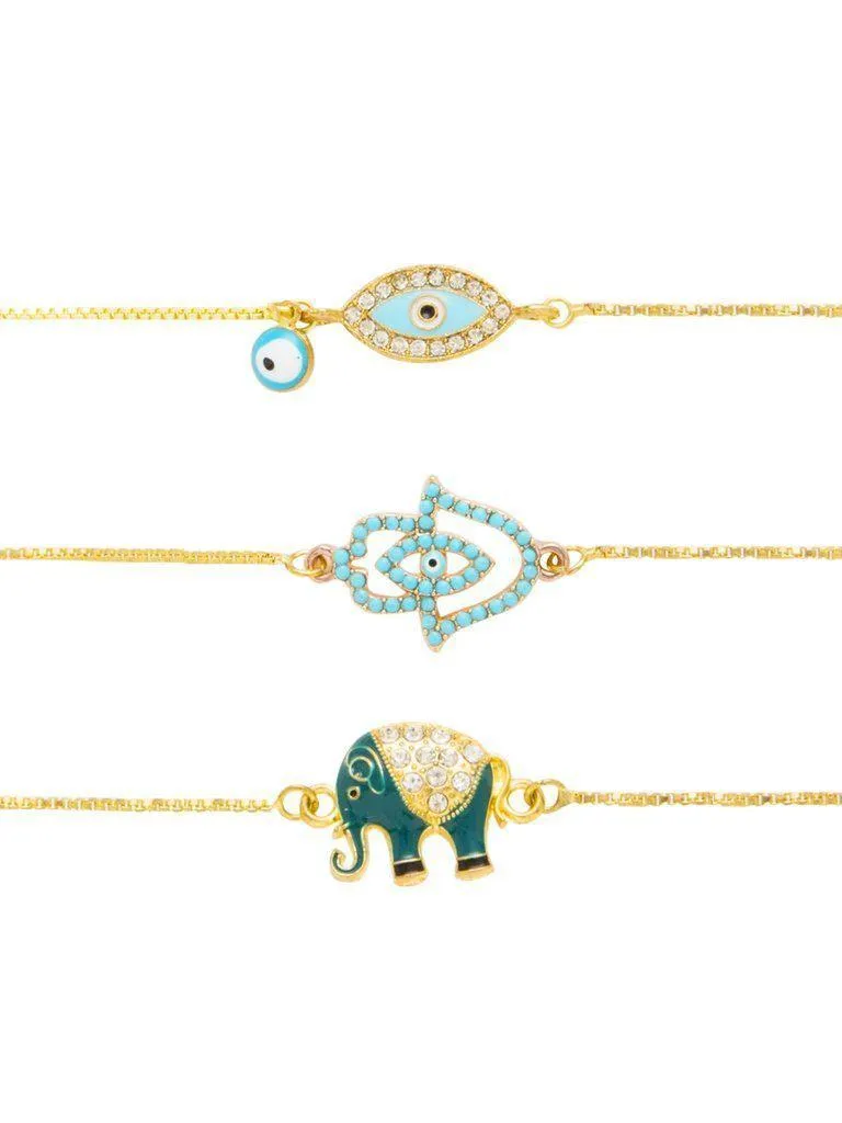 Eye & Elephant Design Link Bracelet Set