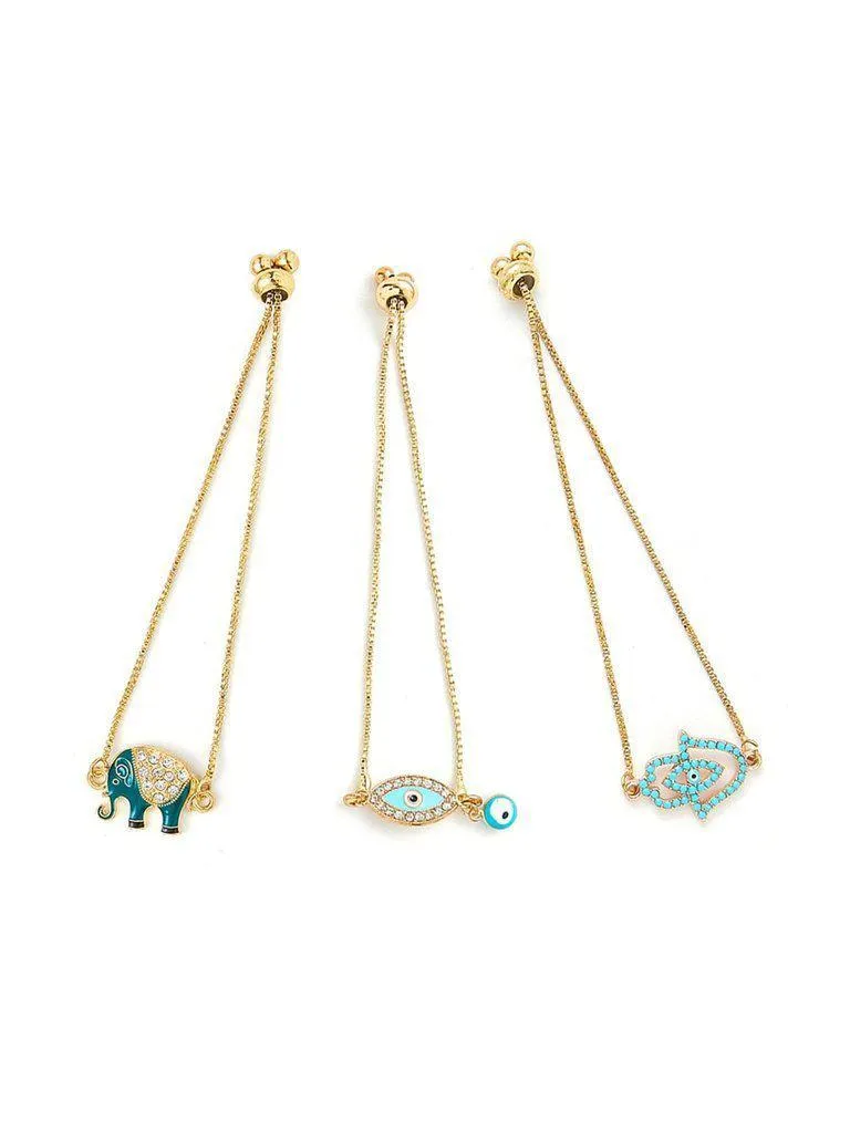 Eye & Elephant Design Link Bracelet Set