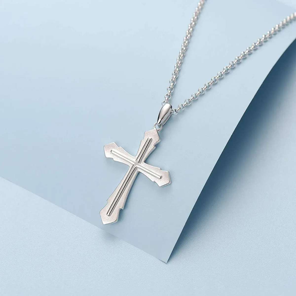 FANCIME Edgy Mens Cross Sterling Silver Necklace