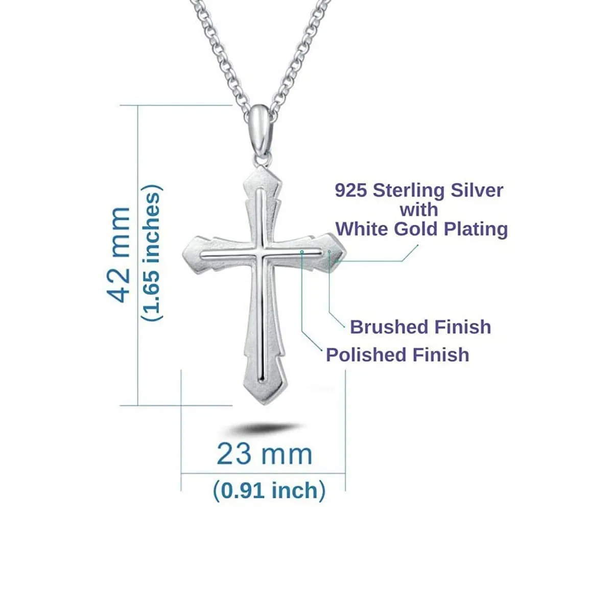 FANCIME Edgy Mens Cross Sterling Silver Necklace