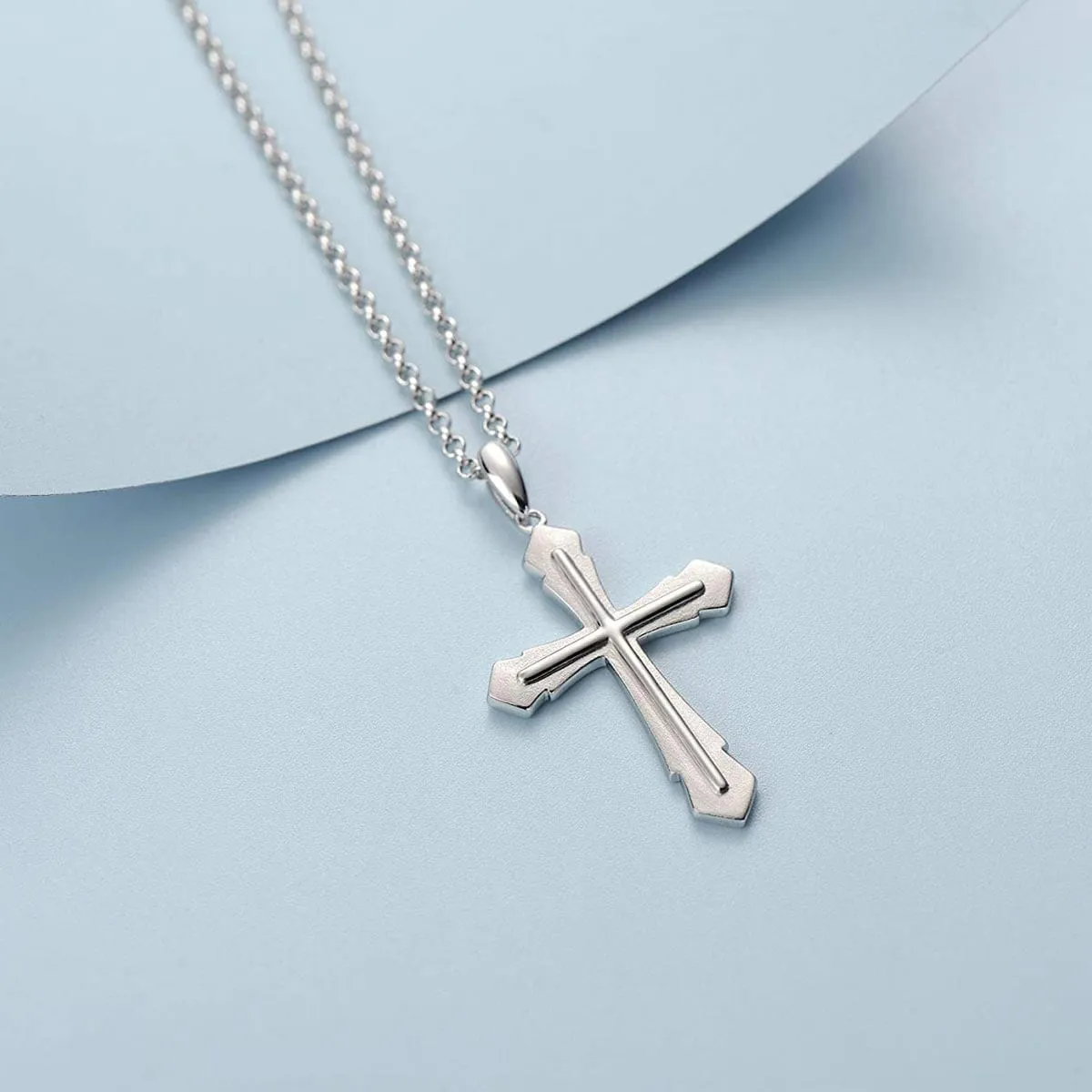 FANCIME Edgy Mens Cross Sterling Silver Necklace