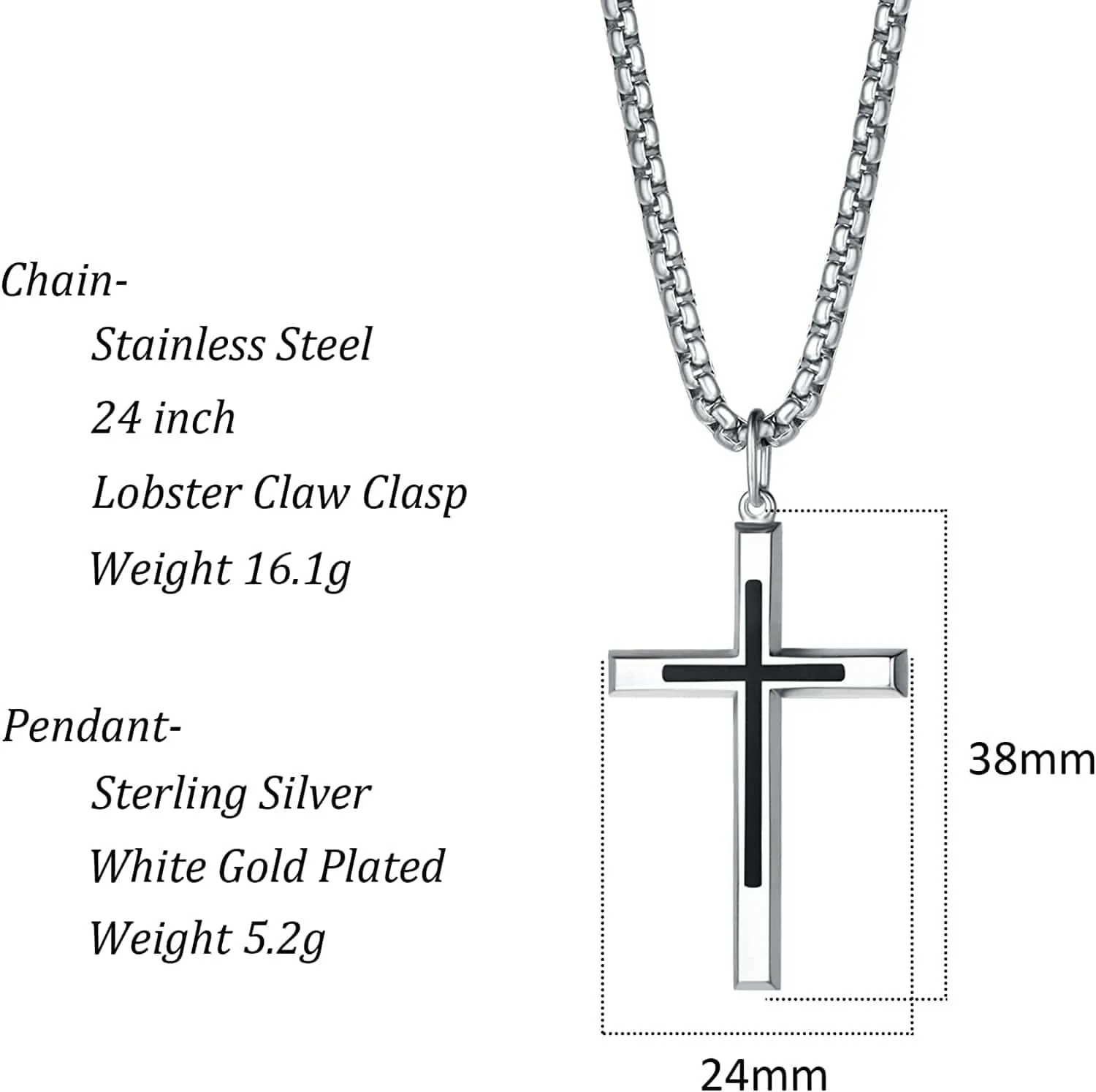 FANCIME Mens Black Highlight Cross 925 Silver Necklace