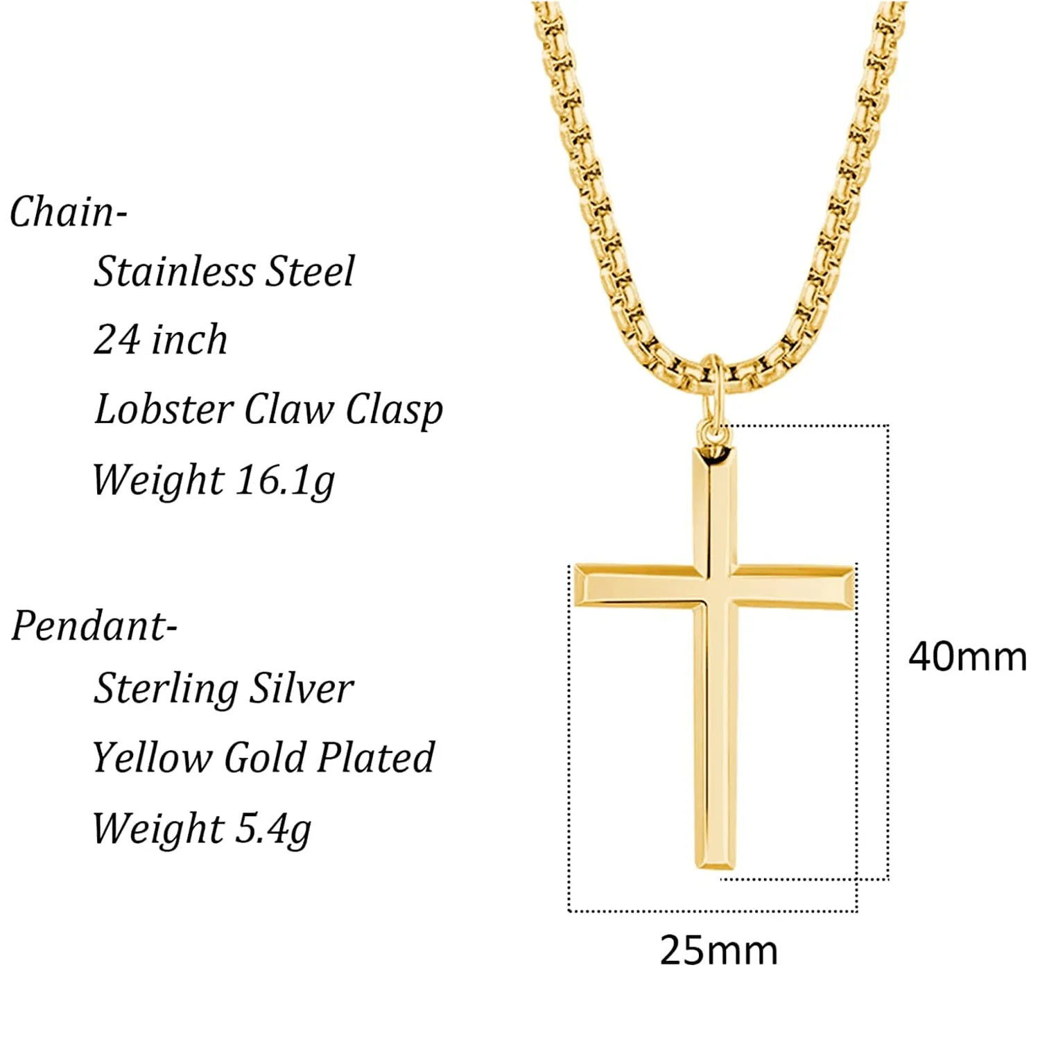 FANCIME Mens Polished Cross 925 Sterling Silver Necklace