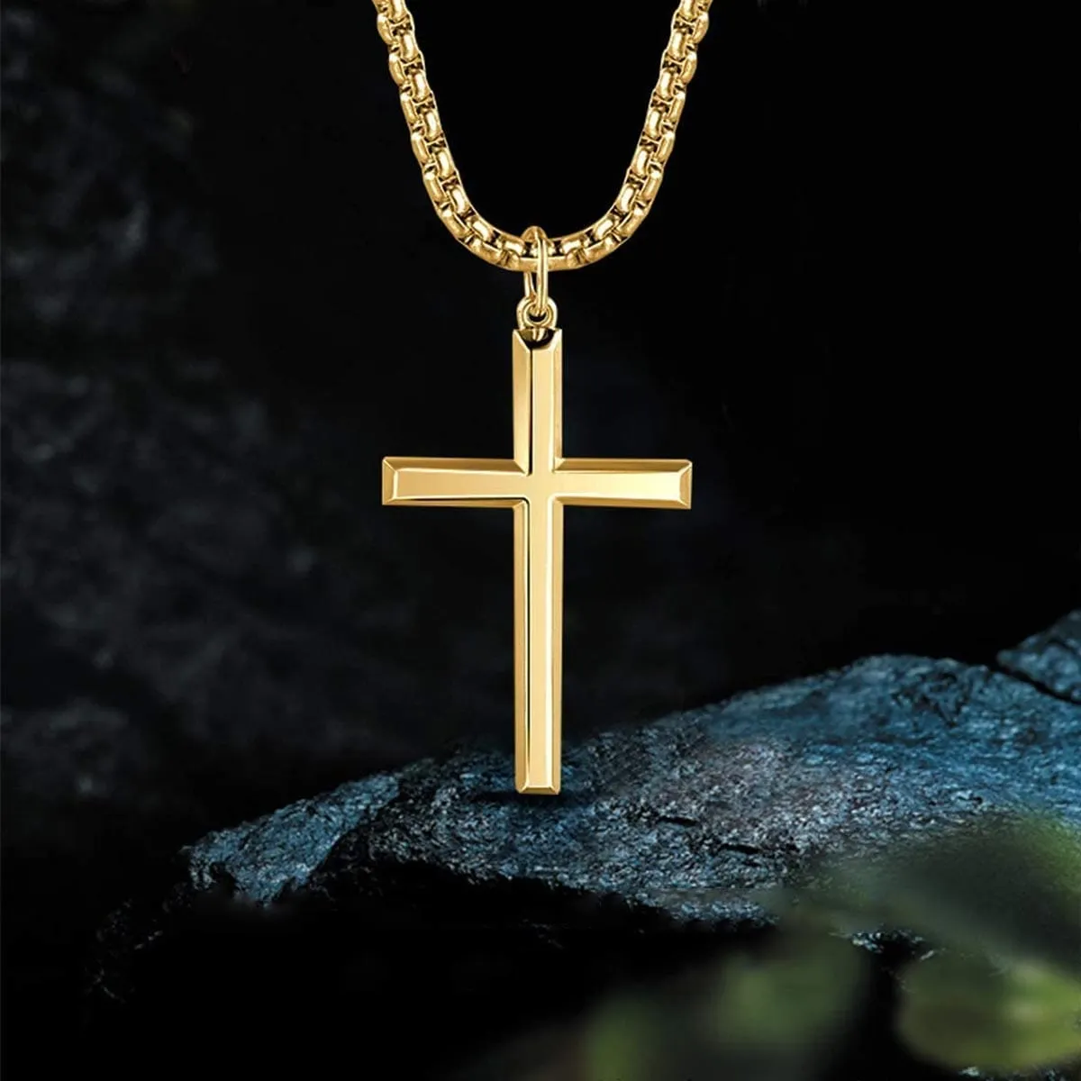 FANCIME Mens Polished Cross 925 Sterling Silver Necklace