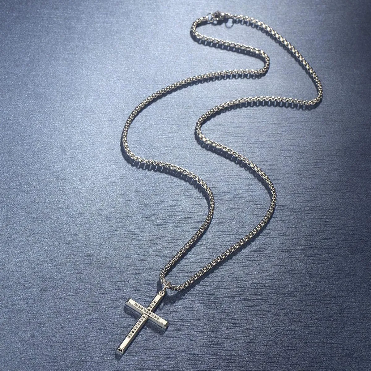 Fancime Mens Sterling Silver & Black Stone Cross Pendant Necklace 24 Inches