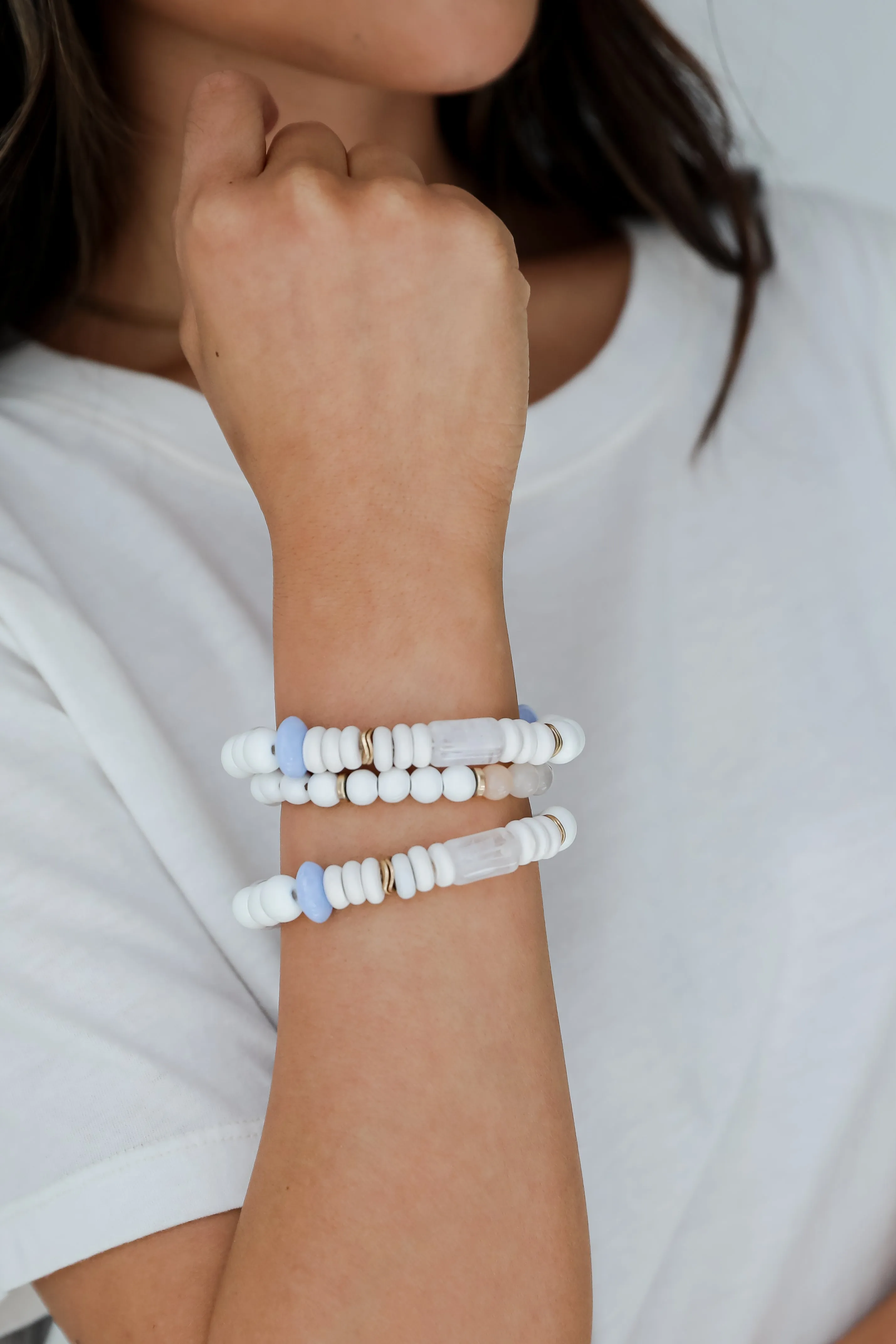 FINAL SALE - Julia White Beaded Bracelet Set