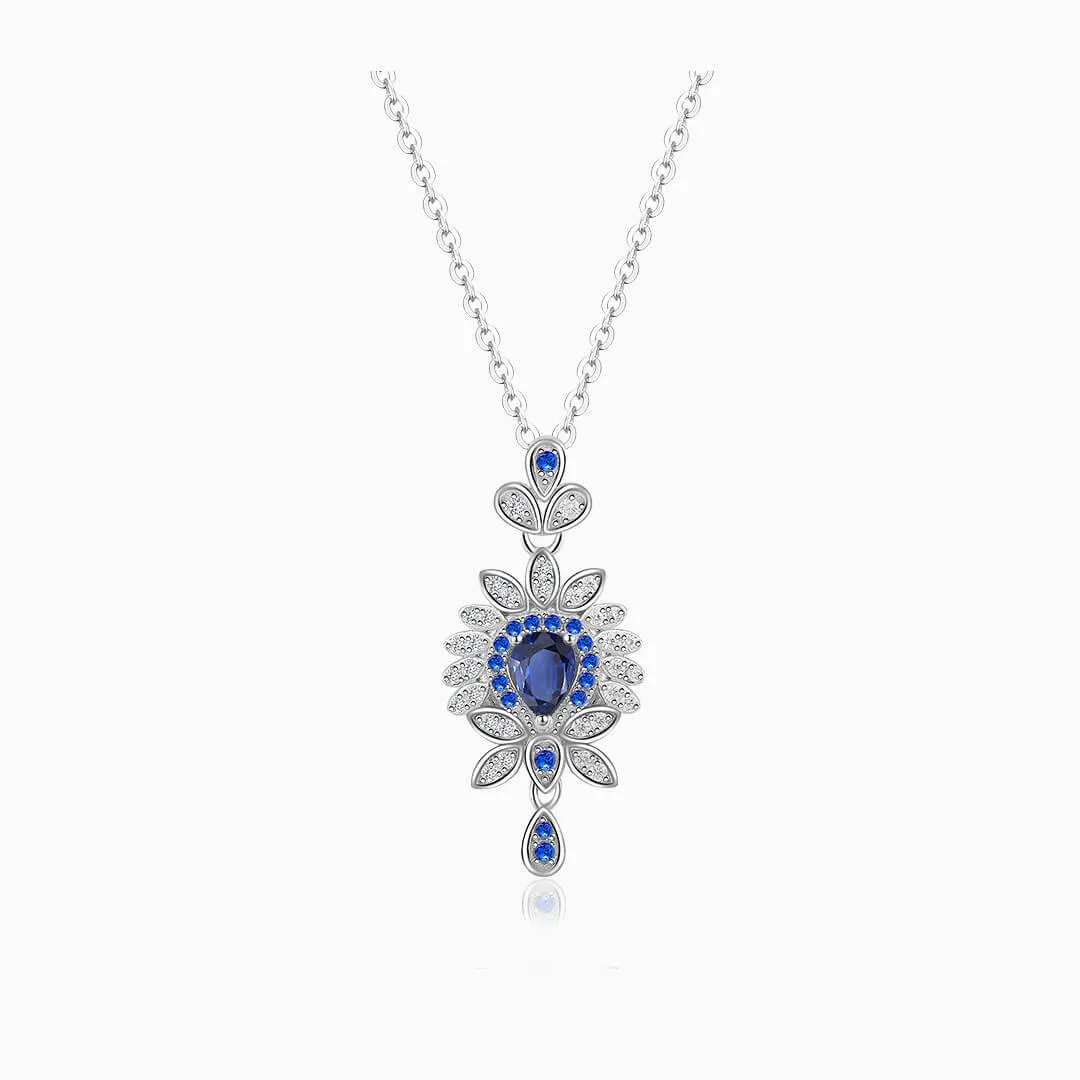 Floral Design Blue Sapphire Gold Sapphire Necklace