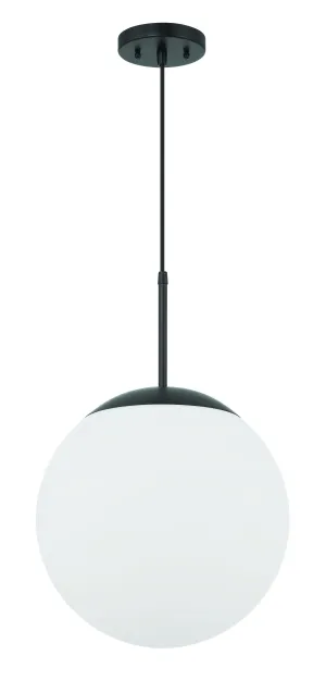 Gaze 14" 1 Light Round Pendant in Flat Black, White Glass