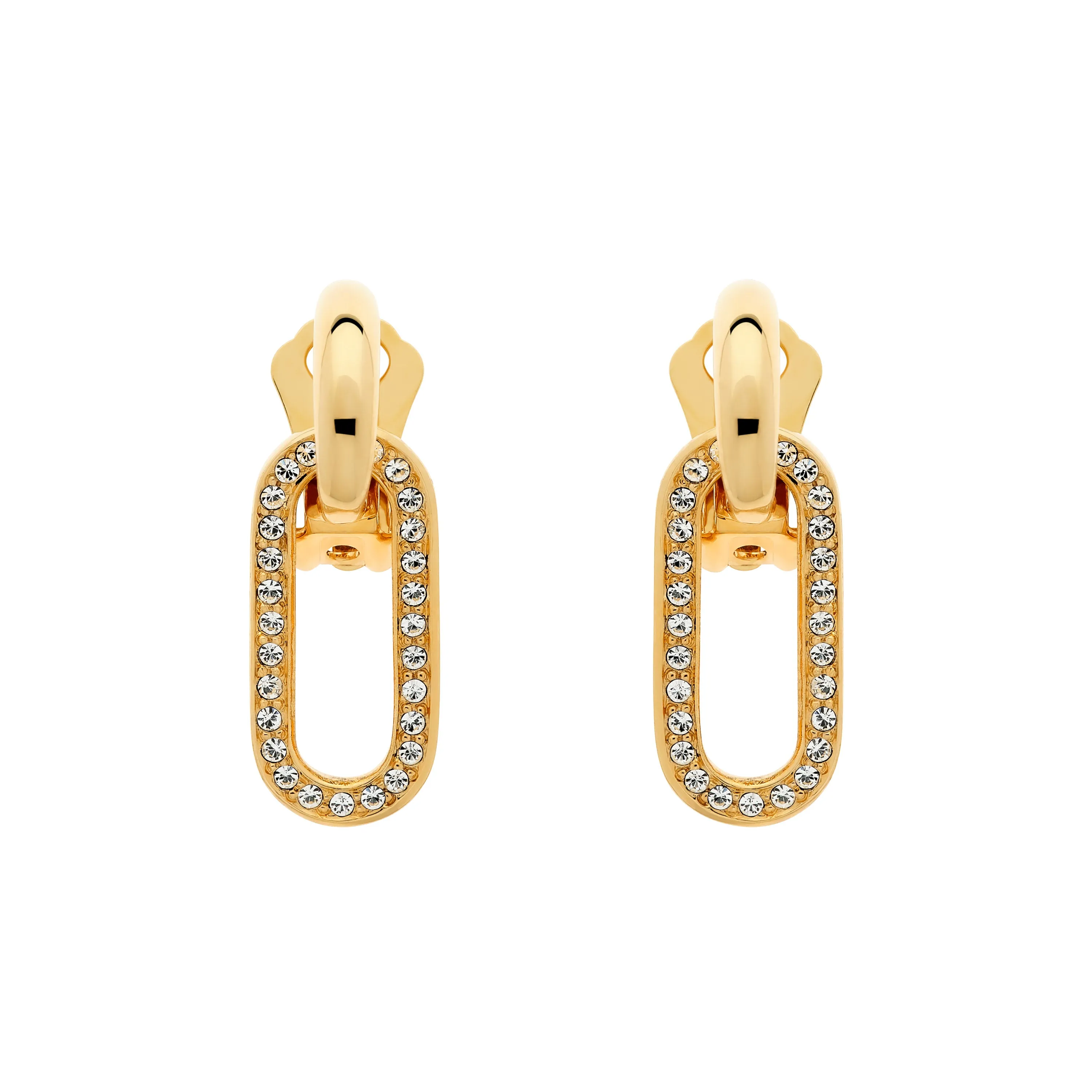 Gold & Crystal Oval Hoop Clip Earrings