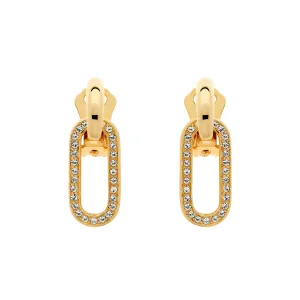 Gold & Crystal Oval Hoop Clip Earrings