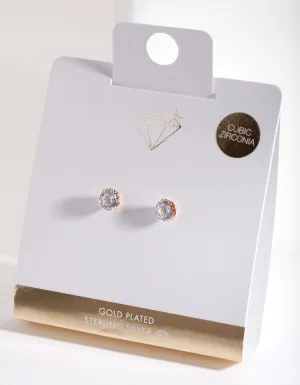 Gold Plated 7mm Cubic Zirconia Stud