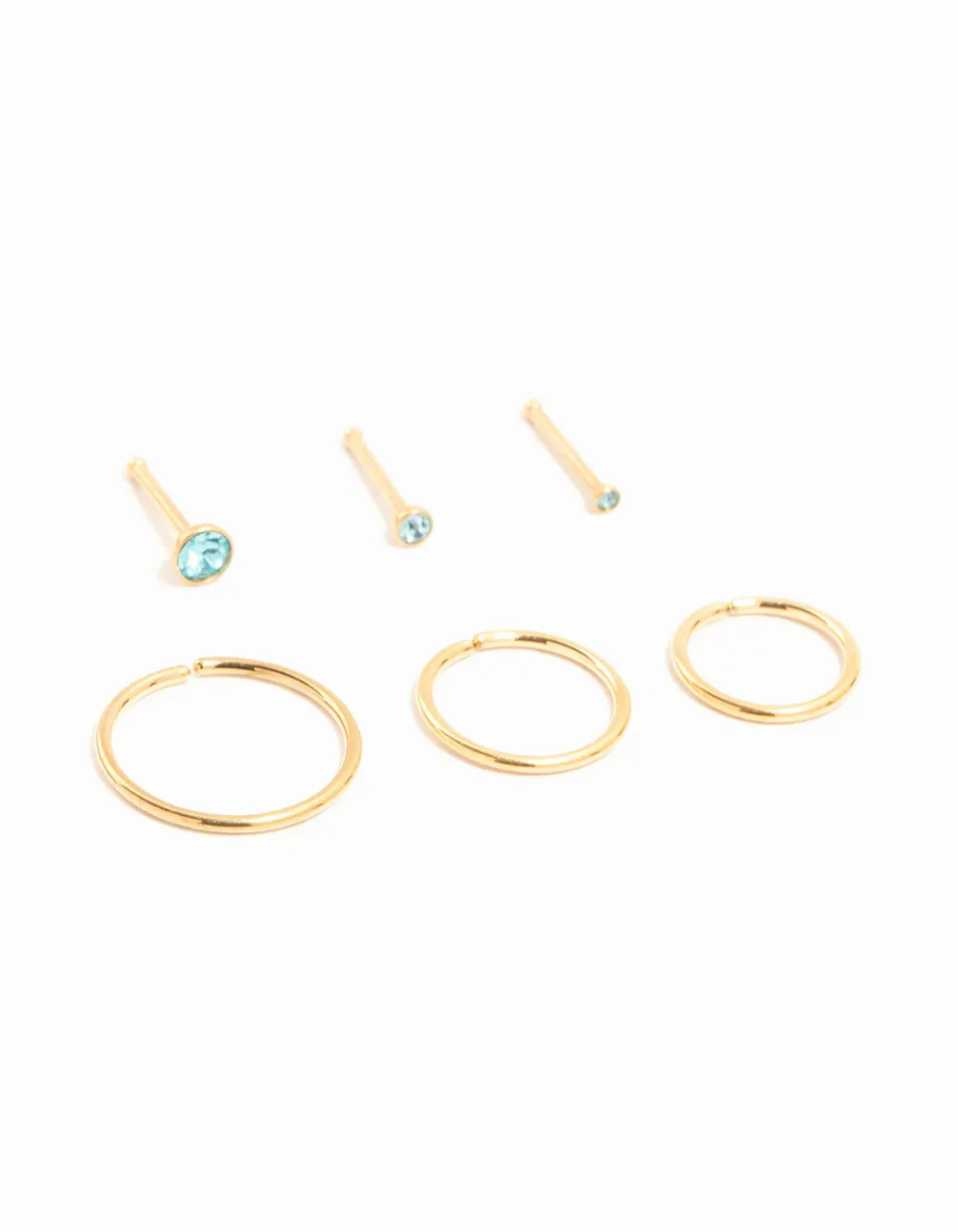 Gold Plated Titanium Fine Graduating Nose Stud & Rings 6-Pack