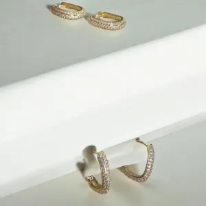 Gold Squared Pave Crystal Hoops