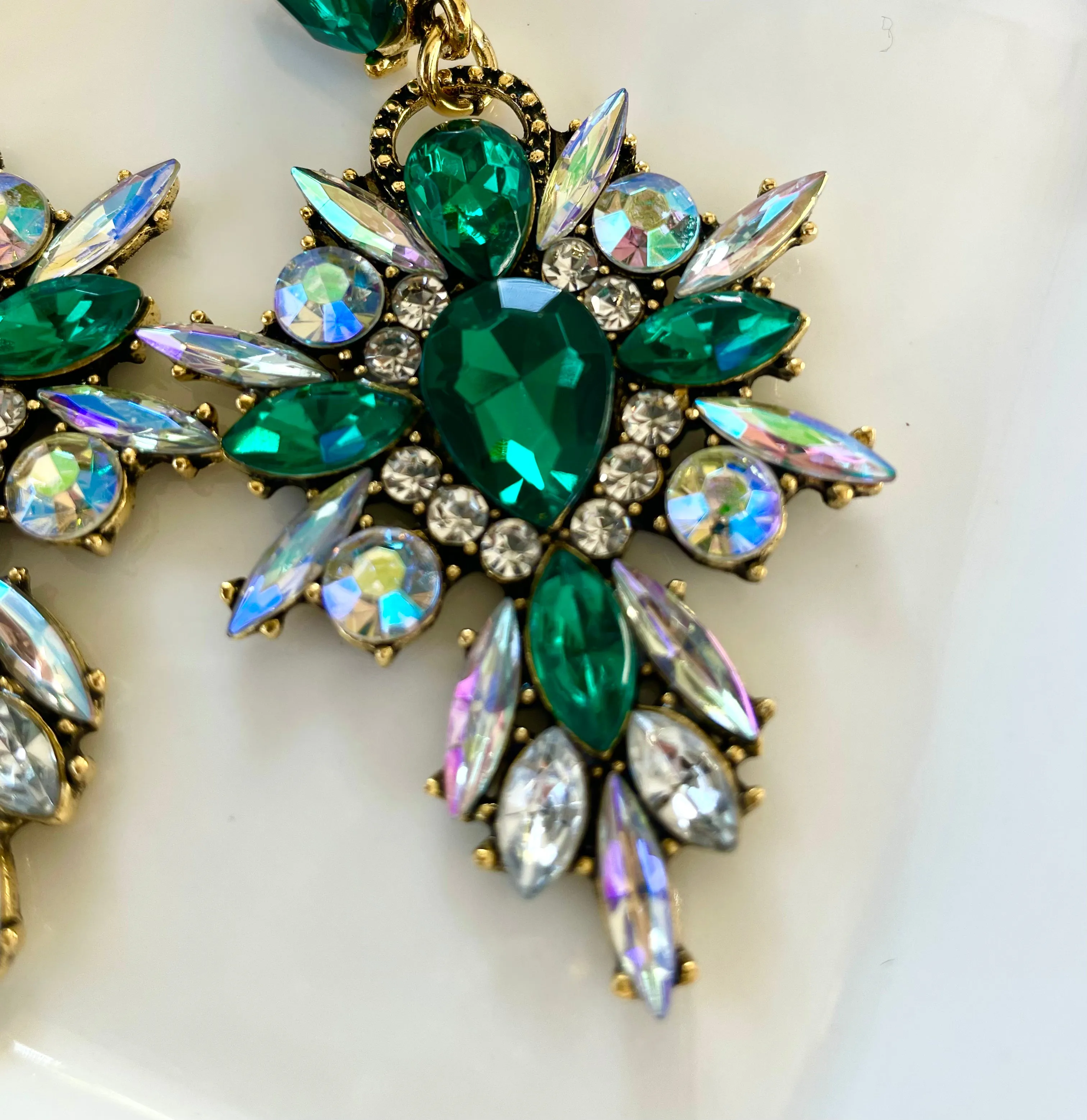 Green Rhinestone Chandelier Earrings