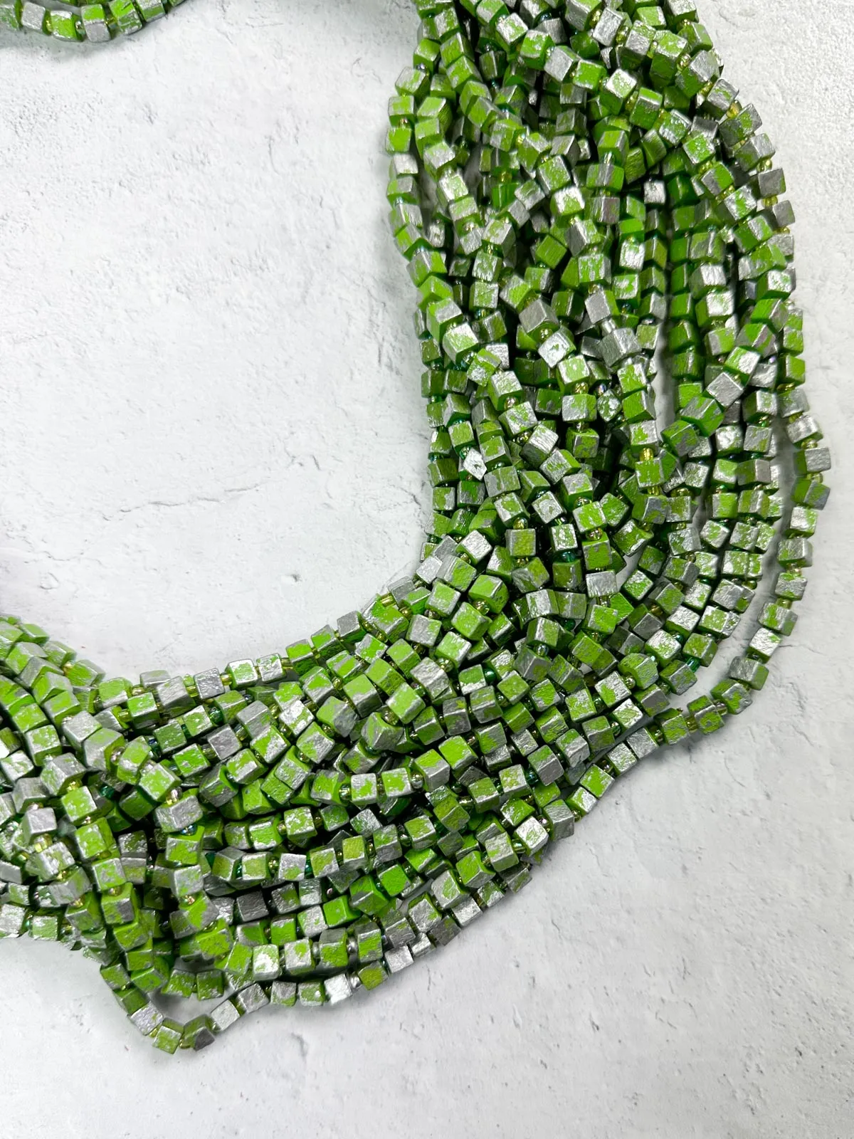 Hand Painted The Next Pashmina Beaded Necklace, Green/Silver