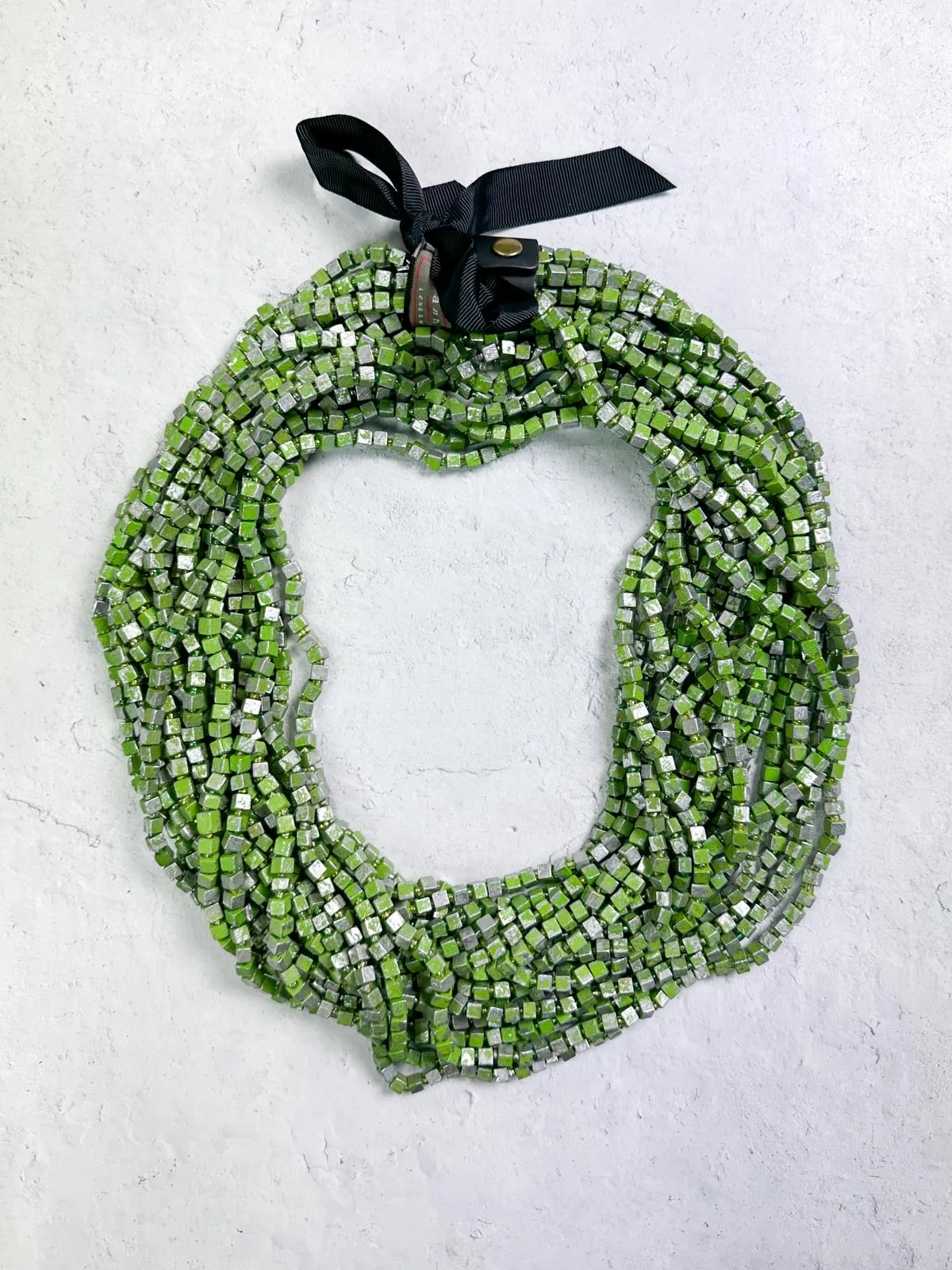 Hand Painted The Next Pashmina Beaded Necklace, Green/Silver