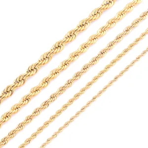 High Quality Gold Plating Rope Chain Stainless Steel Necklace For Women Men Gold Fashion Rope Chain Jewelry Gift