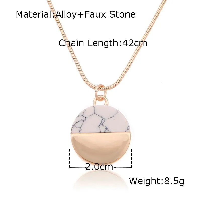 High Quality Marbled Faux White/Black Stone Disc Pendant Necklace Women Jewelry