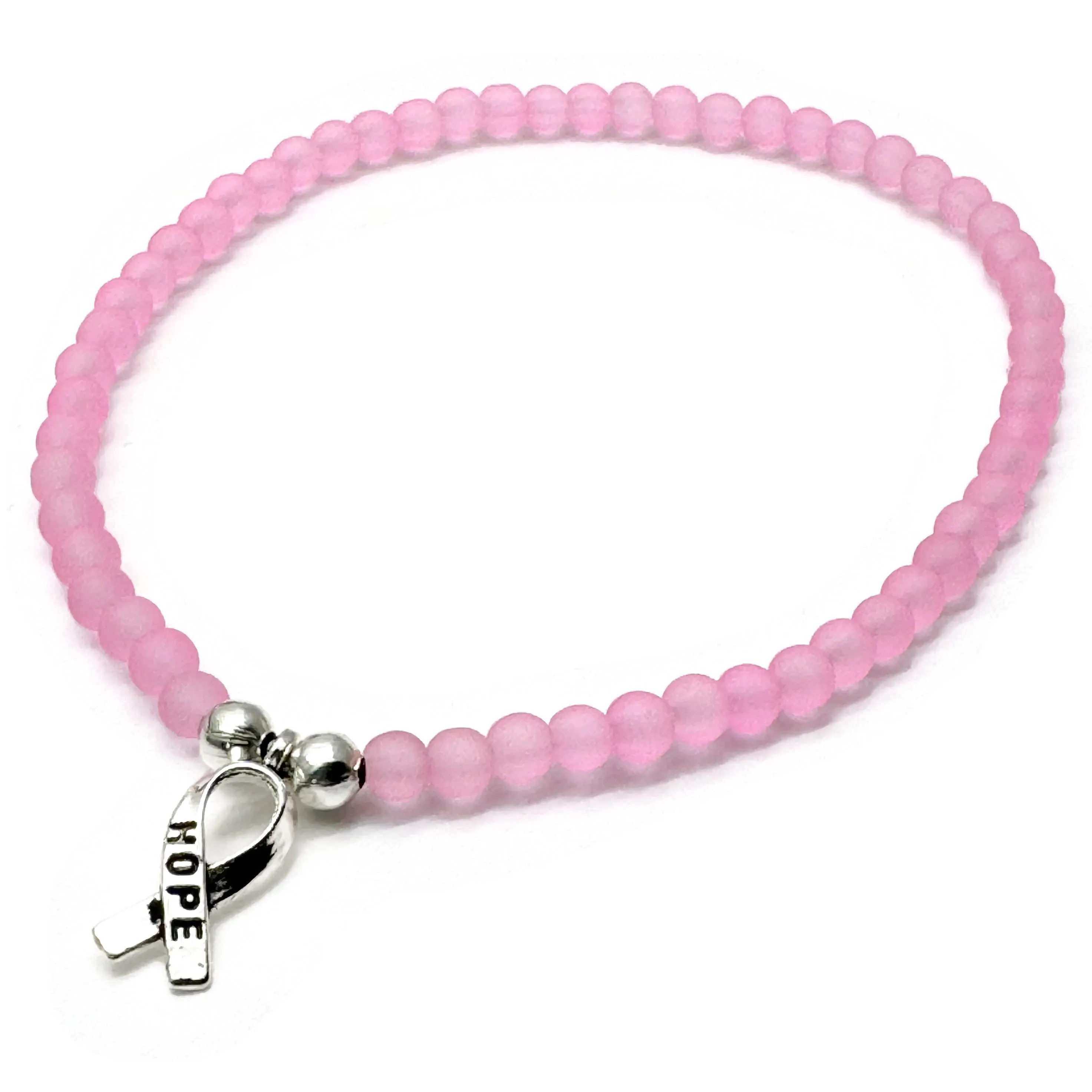 Hope Ribbon Charm Frosted Bead Anklet - Colour Choice