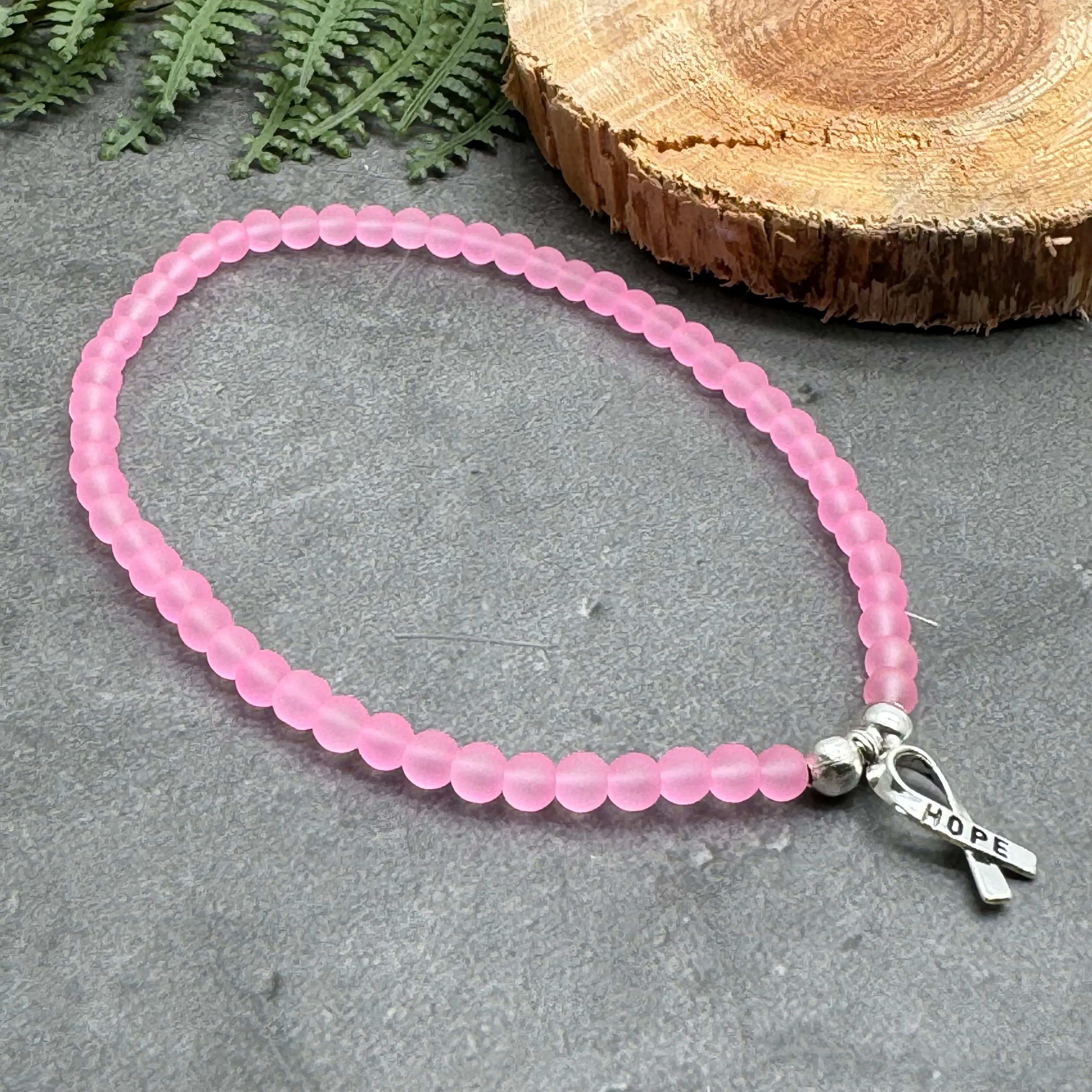 Hope Ribbon Charm Frosted Bead Anklet - Colour Choice