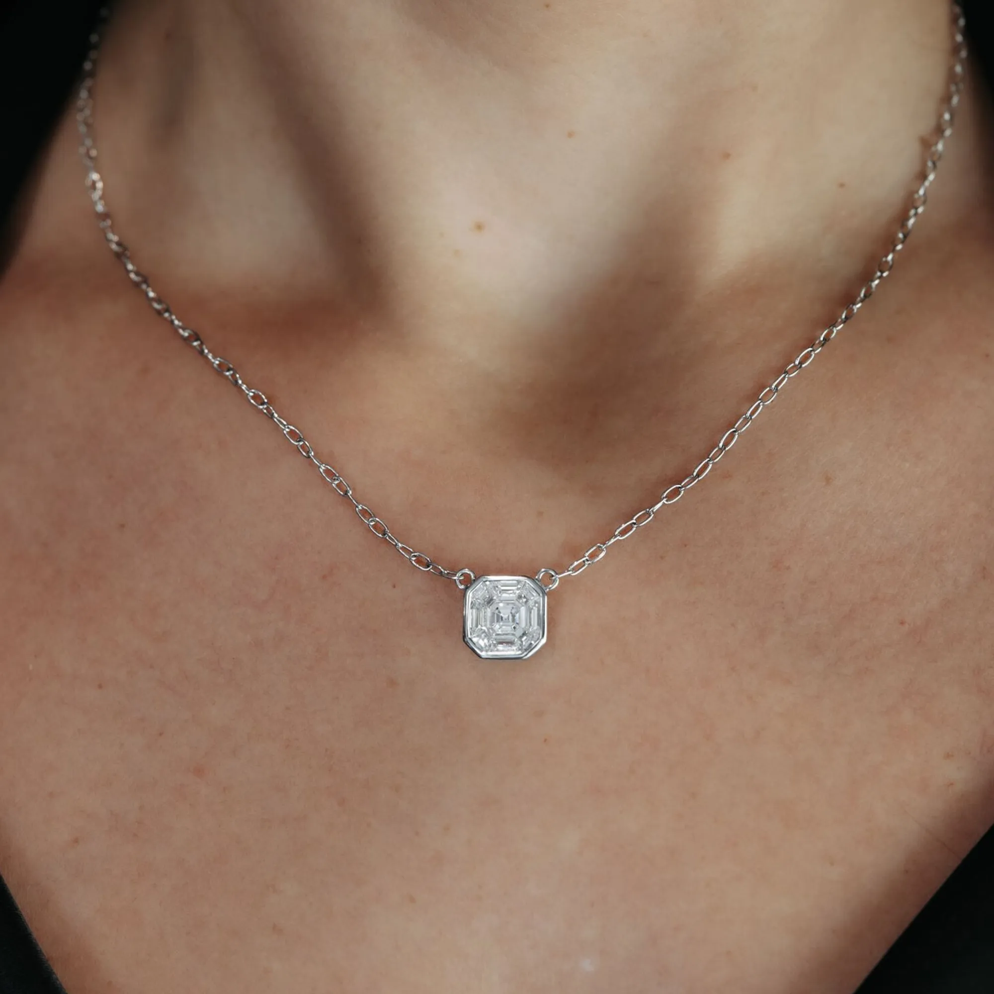 Invisible Set Square Diamond Pendant Necklace