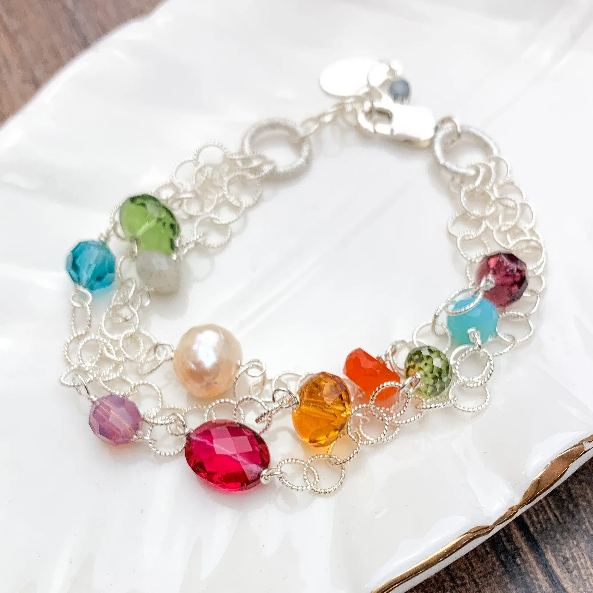 Iris 3-Strand Colorful Gem Bracelet