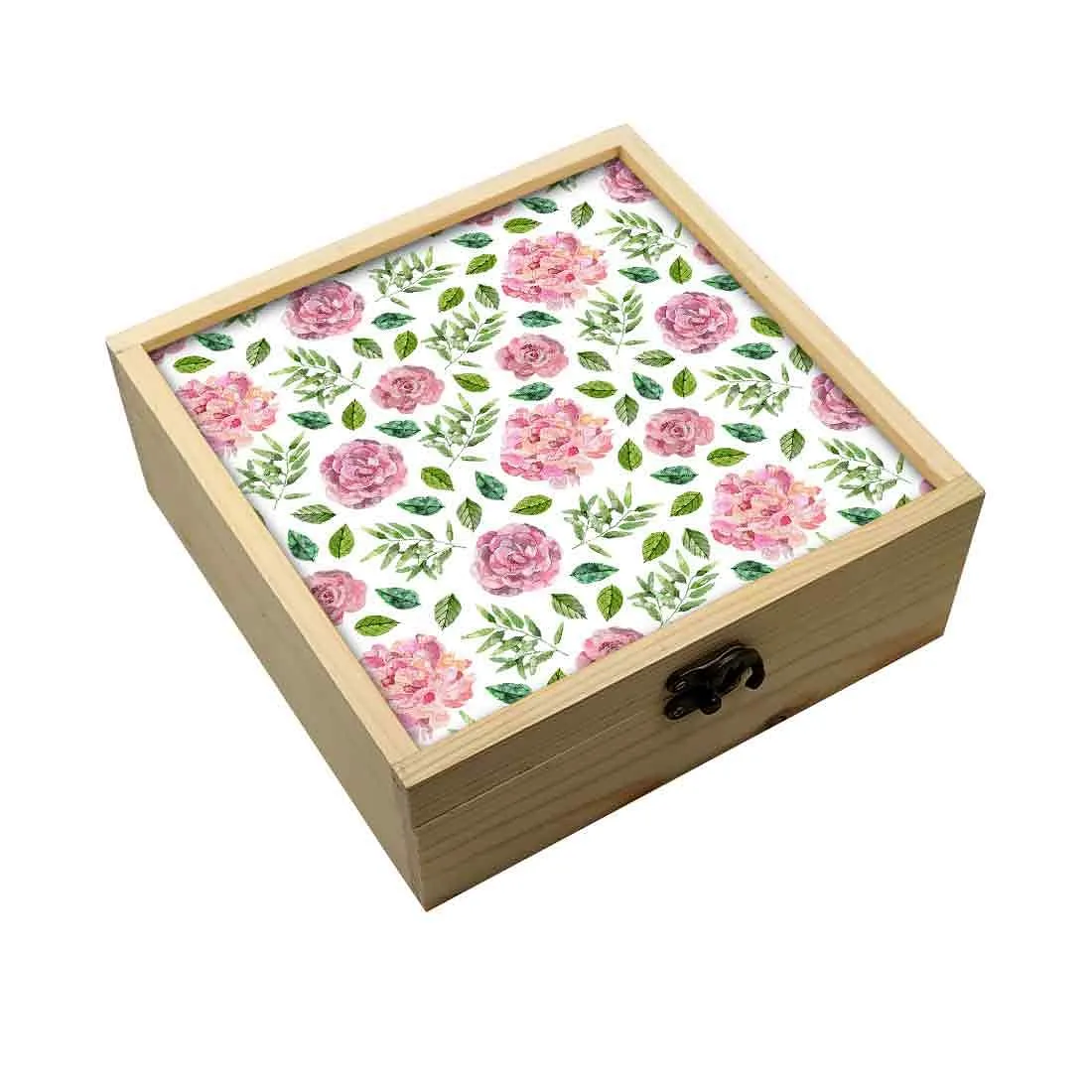 Jewellery Box Wooden Jewelry Organizer -  Pink Flower Pattern