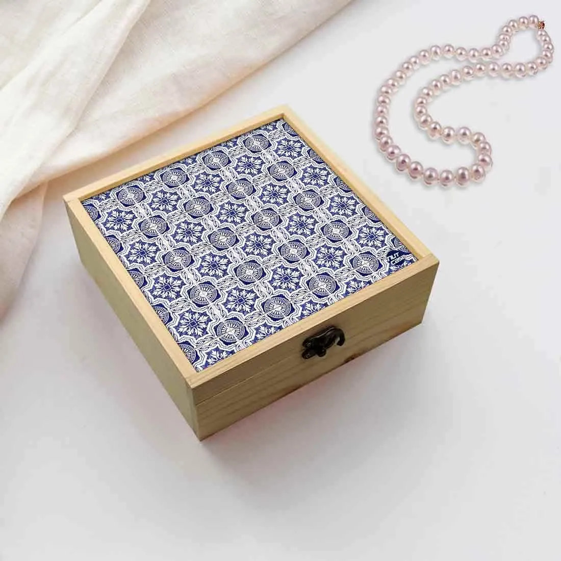 Jewellery Box Wooden Jewelry Organizer -  Spanish Tiles Pattern