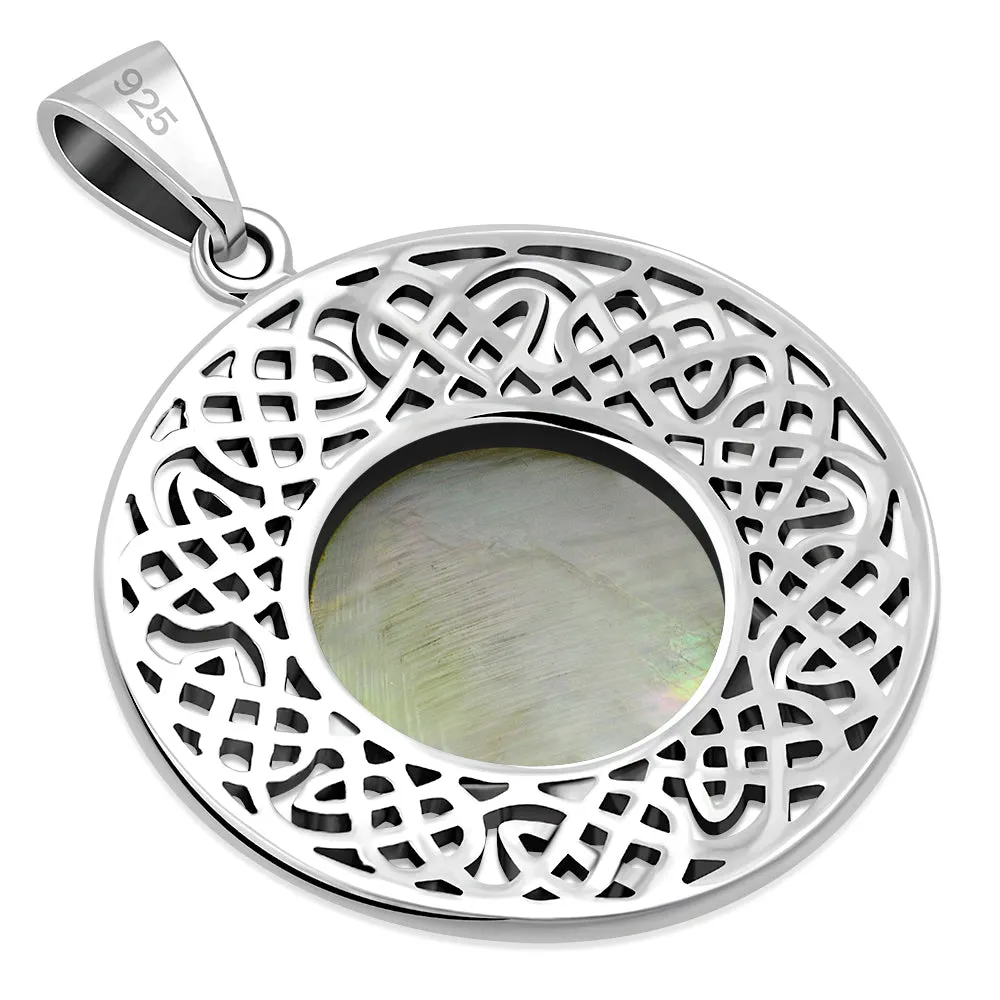 Large Mother of Pearl Celtic Silver Pendant