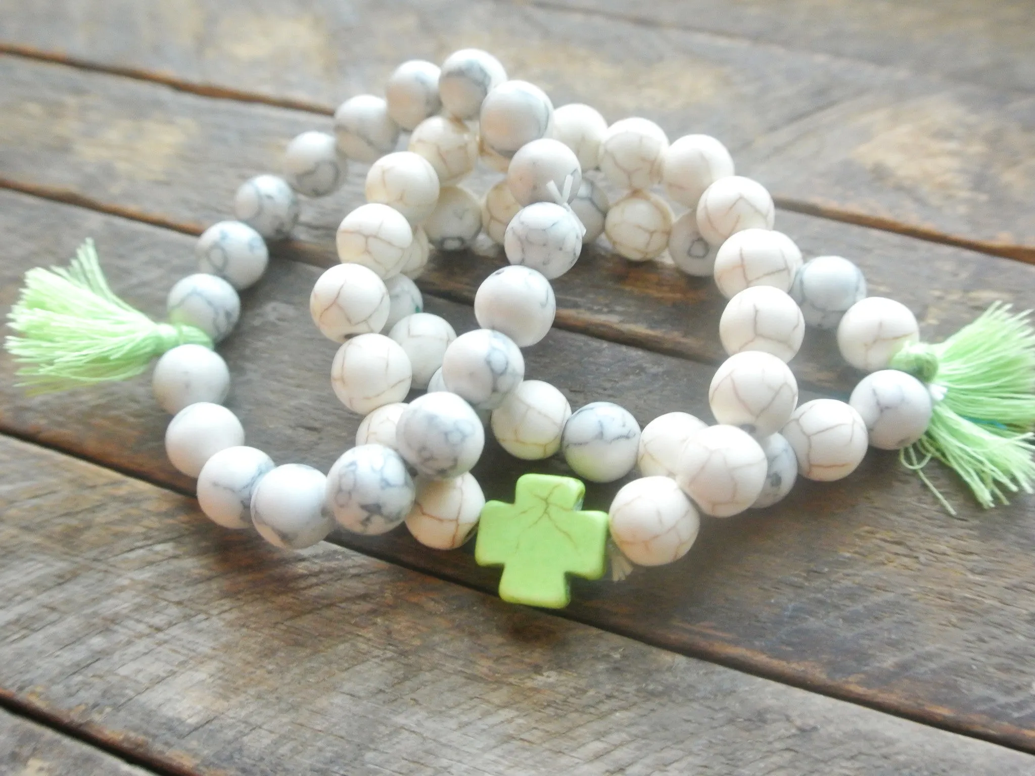 Lime and Ivory Cross Bracelets with Tassels